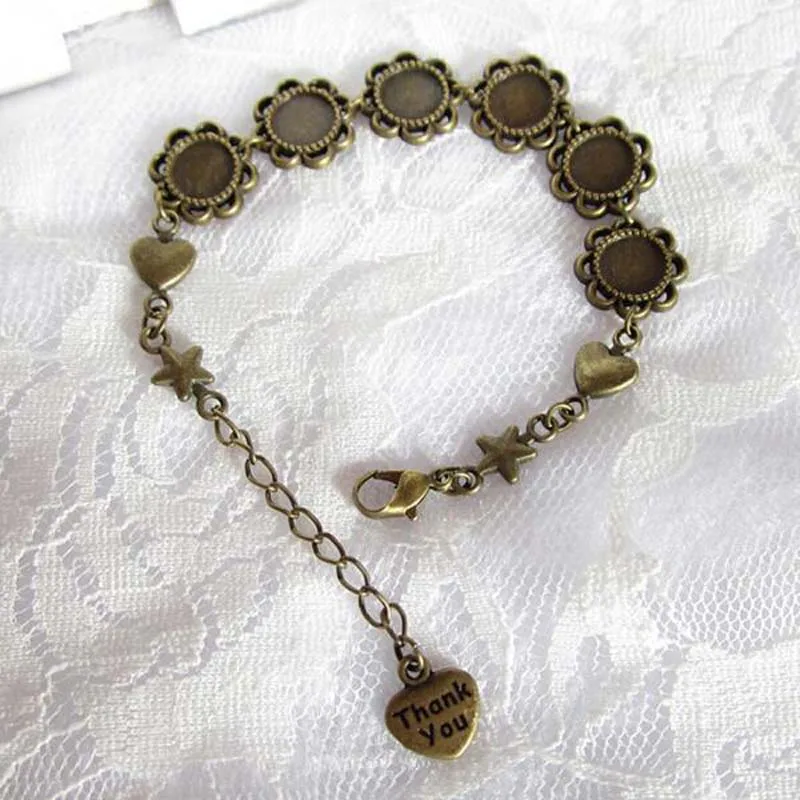 

6 pcs Antique Bronze 12mm Sunflower Cabochon Base Setting Link Bracelet,Blank Bracelet For DIY,Handmade Fashion Jewelry