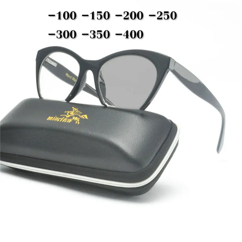 

2019 Sun Photochromic Finished Myopia Glasses Women Men Retro alloy Glasses cat Women Ultra Light Myopia Eyeglasses With box NX