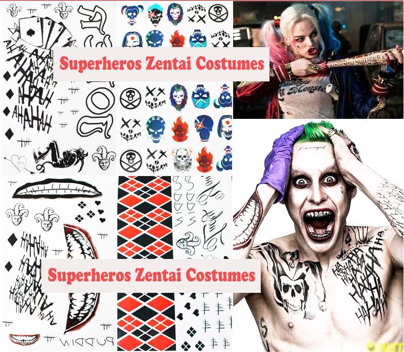 

Suicide Squad Harley Quinn and Joker Cosplay Costume Small Ugly Tattoo Sticker Halloween Gifts for Kids Children