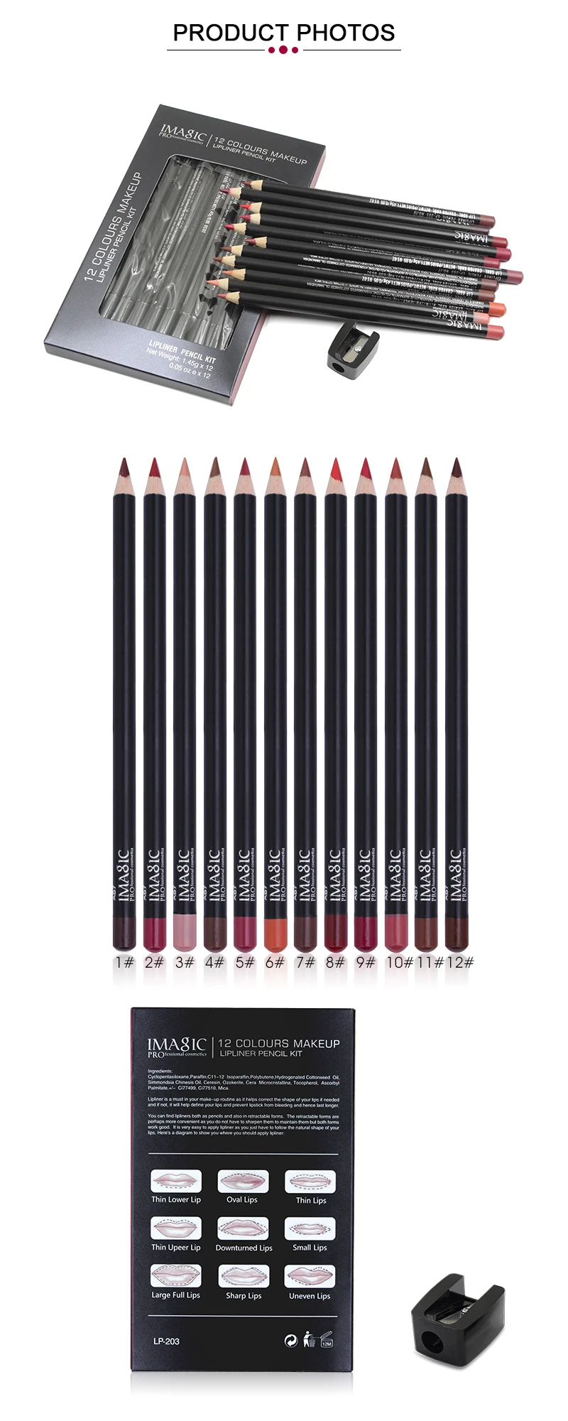 IMAGIC Lipliner набор ручек модный стойкий влагостойкий Водостойкий карандаш для губ водостойкий карандаш 12 цветов с одной точилкой