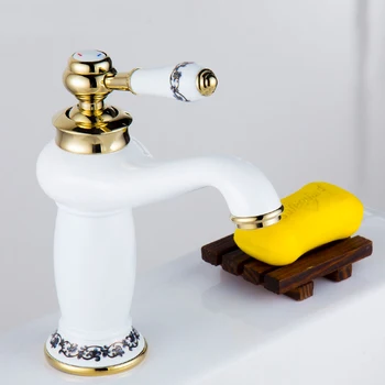 

All copper baking white paint basin faucet hot and cold rotating kitchen retro table basin faucet wx05031732