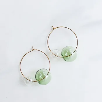 

Original Hand Blown Glass Hoop Earrings For Women Fresh Transparent Bubbles Korean Earrings 2019