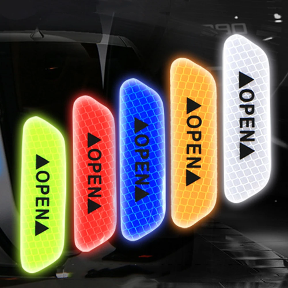

IZTOSS 4PCS Auto Universal Safety Reflective Tape Open Sign Warning Mark Color Change Car Door Sticker 5 Colors