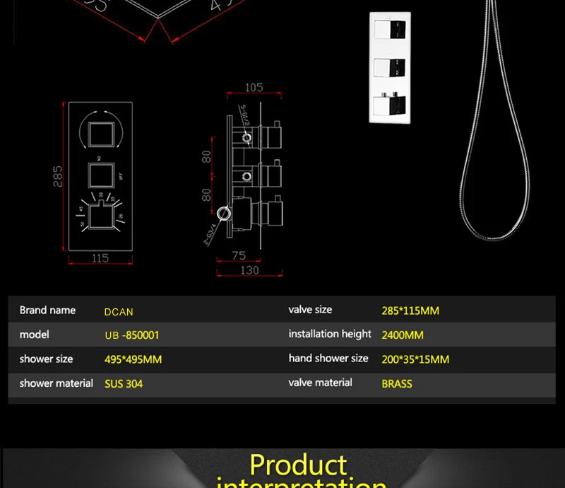Large Ducha Shower System Thermostatic Mixer 20 Inch Led Mist Rain Shower 3 Ways Head Ceiling Shower Panel Handheld Shower Sets (17)