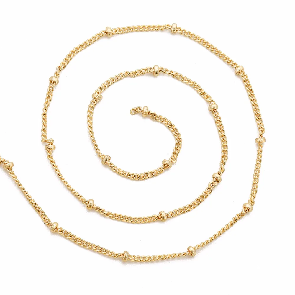 LOULEUR 5 Meter Thickness 1.2mm Copper Twisted Chains with Diameter 2mm Beads Rhoduium KC Gold Color Diy Jewelry Making Findings