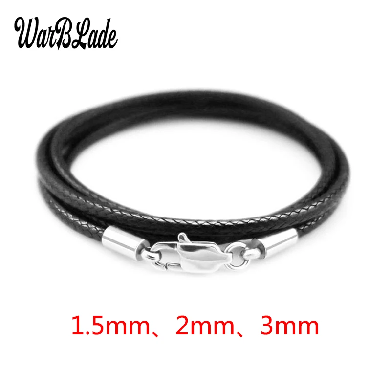 

1.5mm 2mm 3mm Leather Cord Necklace Chain Stainless Steel Lobster Clasp Connector Waxed Rope Men Women DIY Jewelry Accessories