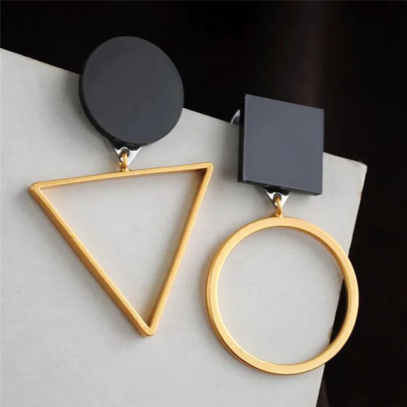 Black Triangle Round Geometric Asymmetric Black Earrings Women Party Earring Jewelryin Drop