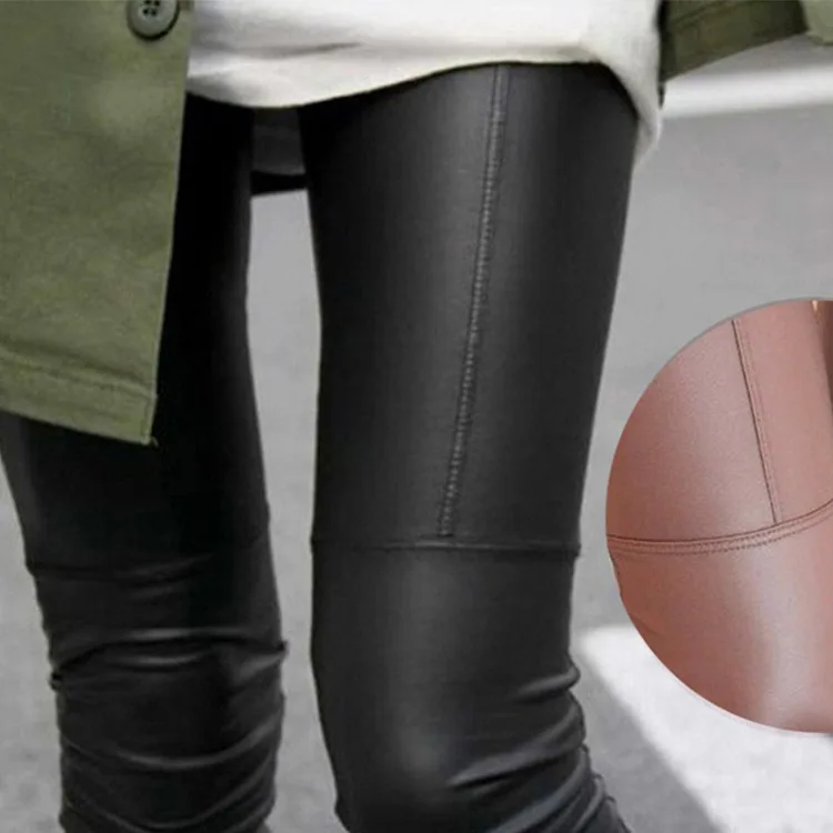 

Spring Splicing Imitation Leather Bottom Pants Leisure Leather Leg Pants