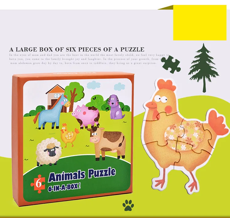 Детские игрушки Мультяшные животные бумажные детские головоломки Раннее Обучение Монтессори развивающие игрушки головоломка для детей 3 года