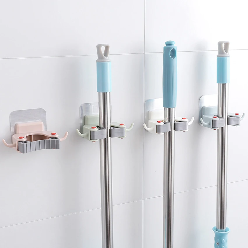 

1pc Wall Mounted Mop Organizer Holder Hang Brush Broom Hanger Storage Rack Kitchen Tool two hanging hole mop clip