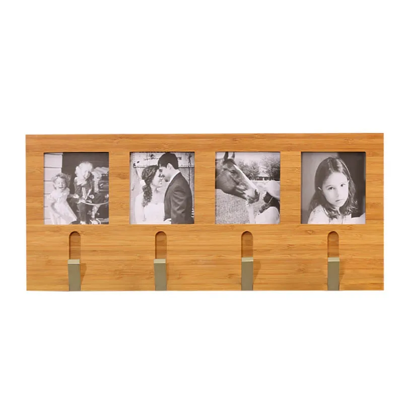  Creative nature bamboo wall hanging 4 hooks with photo frame coat bag clothes hat hook home wall de - 32906473265
