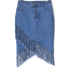 Женская джинсовая юбка с бахромой летняя с карманом рыбий хвост Стильная черная синяя Новинка