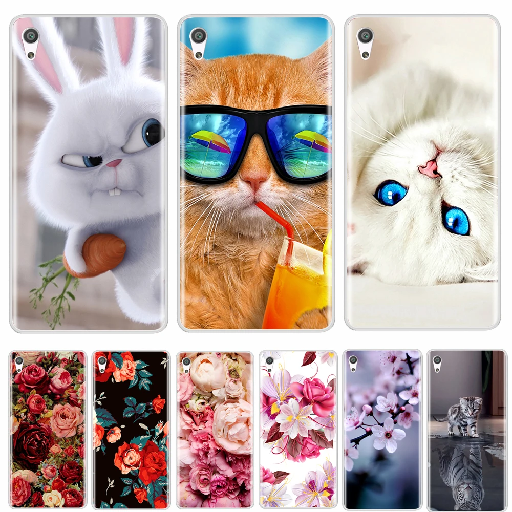

Phone Case For Sony Xperia XA XA1 Ultra Plus Soft Silicone TPU Fashion Flower Painted Back Cover For Sony Xperia XZ Premium Case