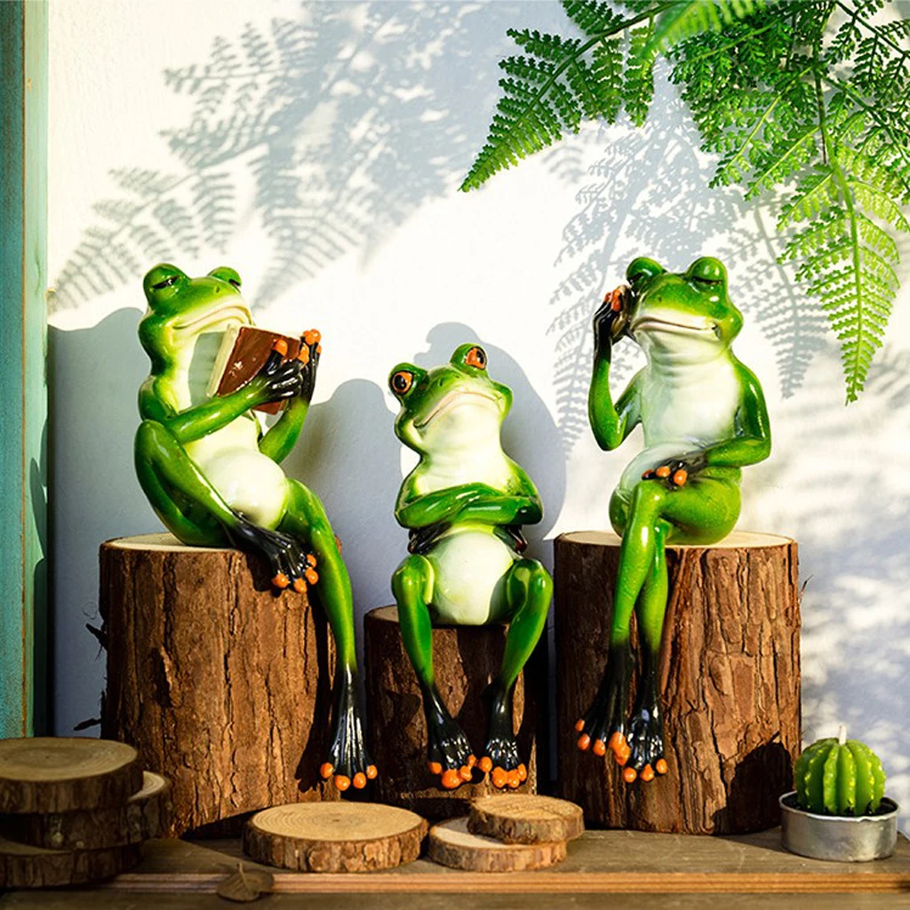 

3Pcs Resin Creative 3D Craft Frog Figurine Home Tabletop Decorative