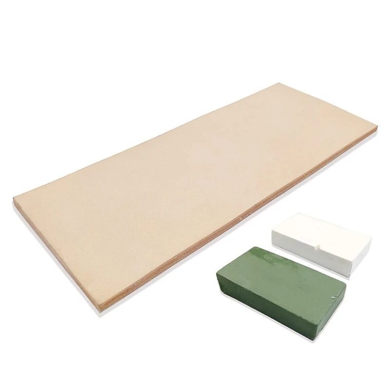 

Leather Honing Strop 3 Inch by 8 Inch with 2oz. Green White Sharpening Polishing Compound