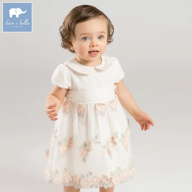 Dave bella/платье с вышитыми цветами для маленьких девочек; нарядное платье принцессы на свадьбу и День рождения; Эксклюзивная детская одежда с большим бантом