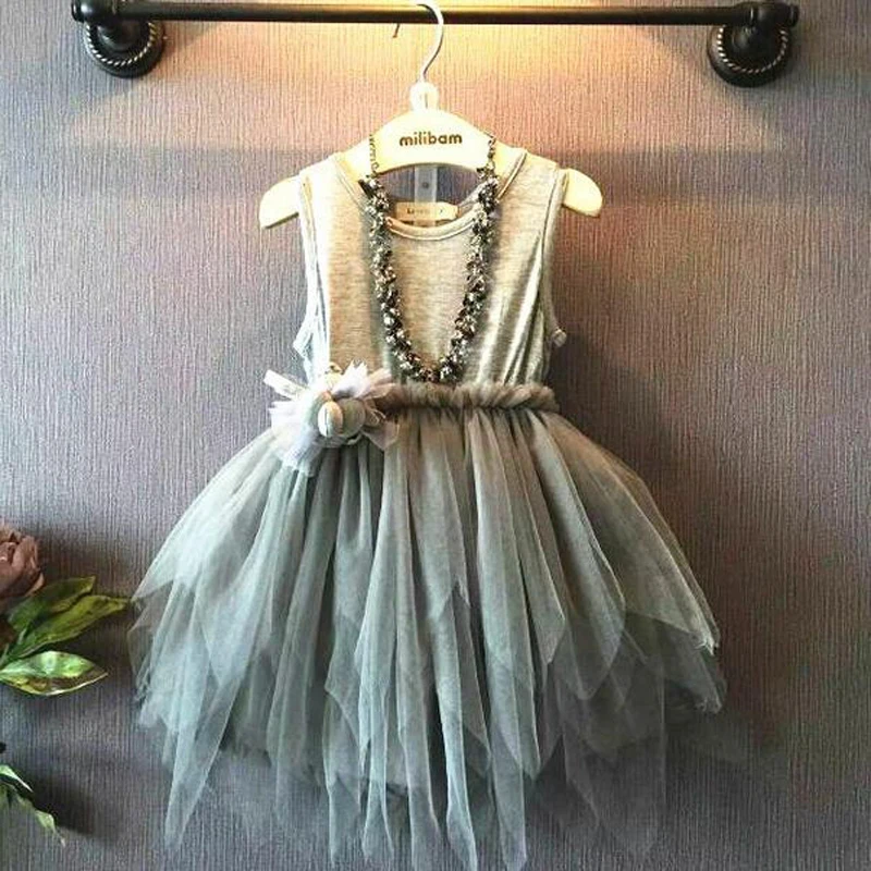 

Girls Net Yarn Princess Irregular Dress Children Dresses Sharp Corners Handmade Waist Flower Costume