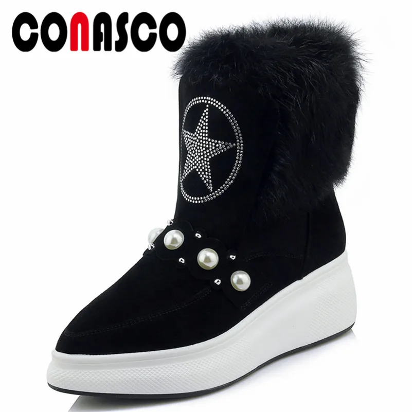 

CONASCO Fashion Brand Women Glitters Beading Winter Snow Boots Wedges Heels Platforms Winter Comfort Casual Shoes Woman Boots