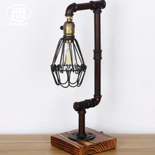 Лофт Винтаж промышленных клетка водопровод/деревянный стол света E27 Эдисон лампа настольная лампа кафе-бар Спальня прикроватной тумбочке деко освещение