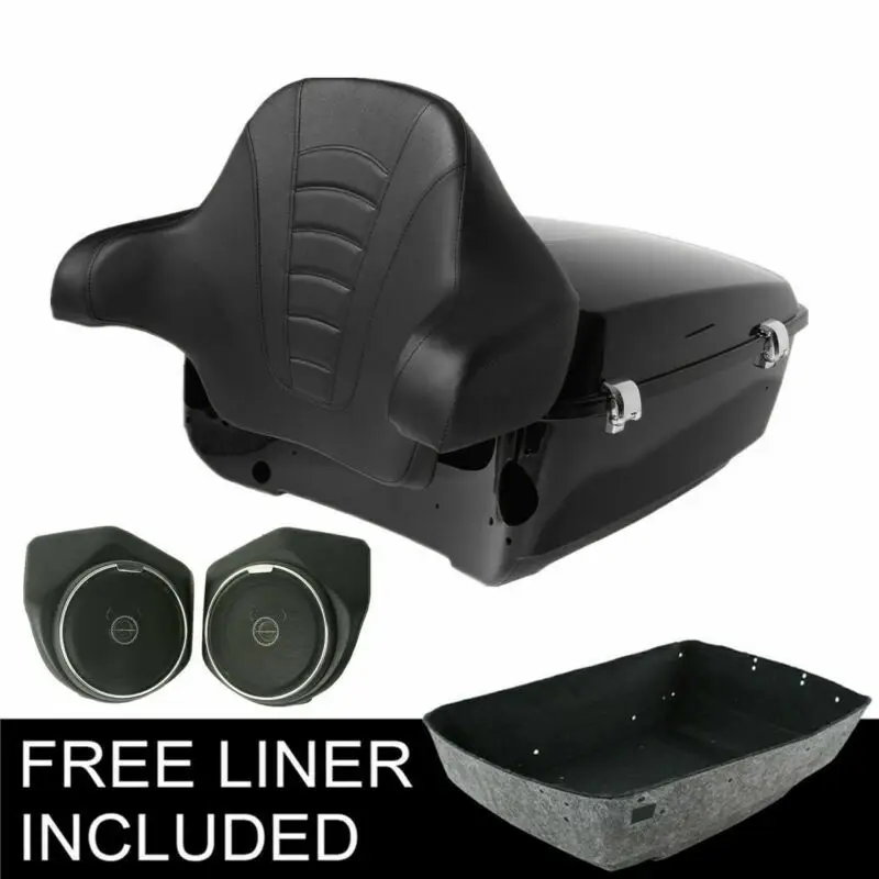 

Motorcycle King 13.7" Tour Pack Trunk Backrest Pad + Speakers For Harley Touring Road King Road Glide Street Glide 2014-2019 18