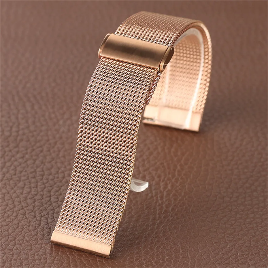 High Quality 18mm20mm22mm Stainless Steel Watches Band for Huiwei Rose Golden Mesh Hook Buckle Watch Strap (1)