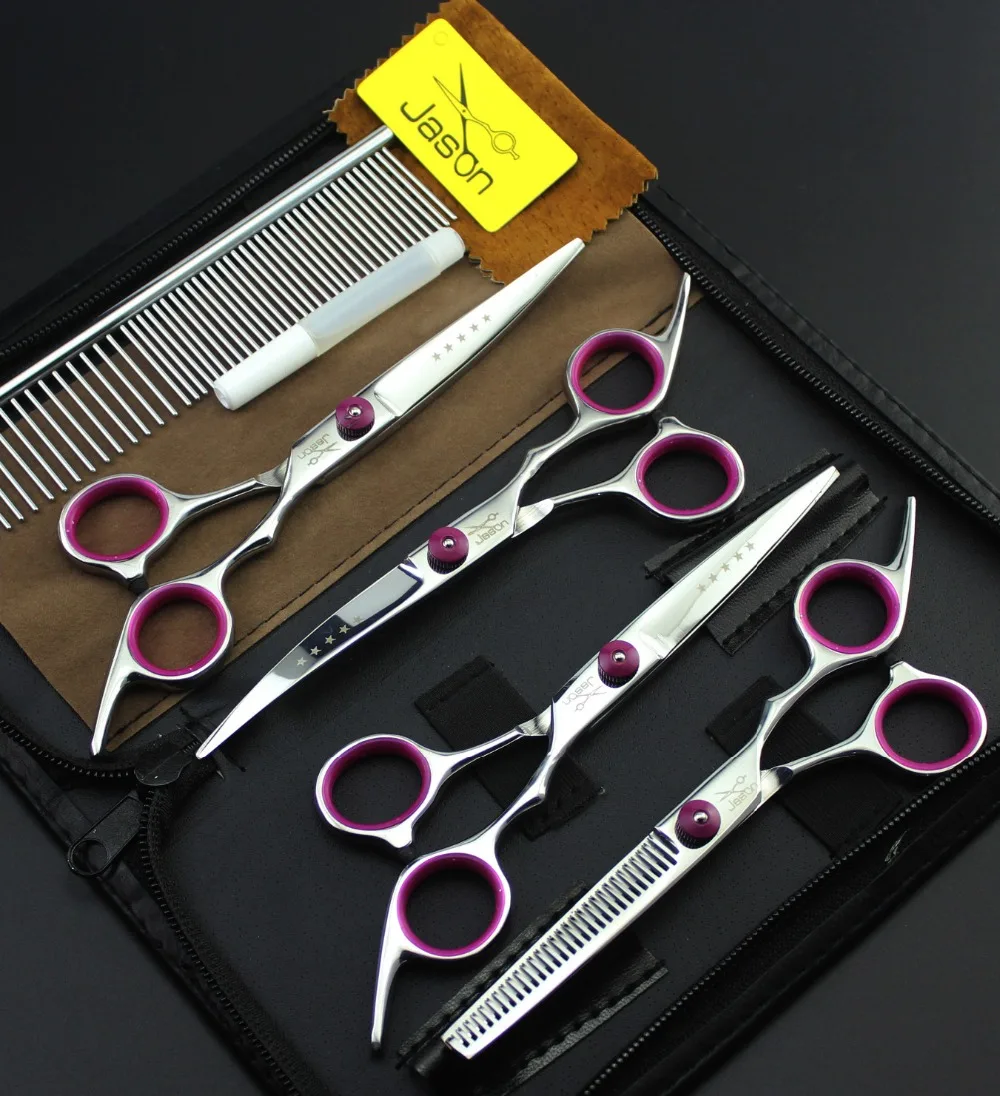 

Jason Professional Pet Grooming Scissors Set 6 Inch,Cutting & Thinning & Curved Scissors For Dog Grooming 4PCS