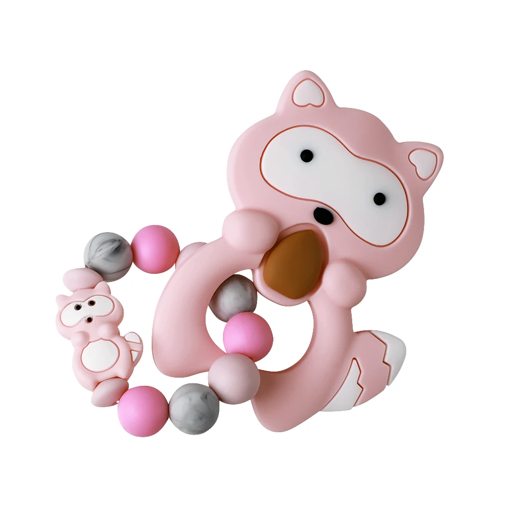 

TYRY.HU 1pc Ring Teether Carton Ring Rattler Baby Teeething Toys Tiny Rodent Teething Jewelry Raccoon Teether