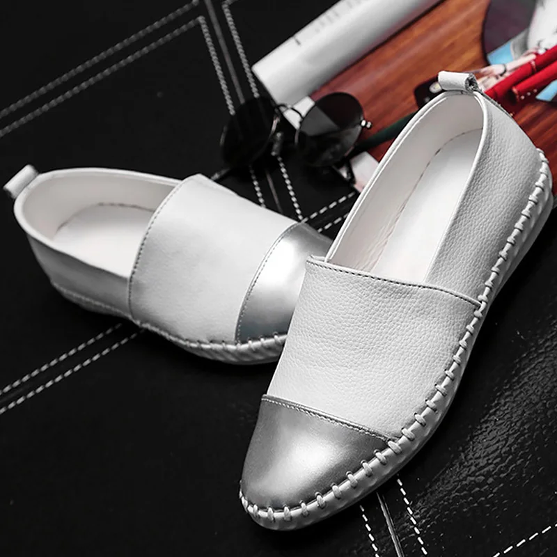 

Boat shoes woman slip-on genuine leather patchwork flats casual shoes round toe non-slip female shoe spring/autumn