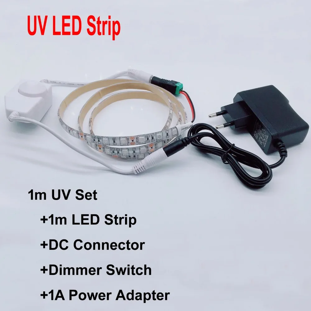 UV Led Strip light 5050 SMD 60leds/m 395-405nm Ultraviolet Ray LED Diode Ribbon Purple Flexible lamp+Dimmer Switch+power adapter | Лампы и