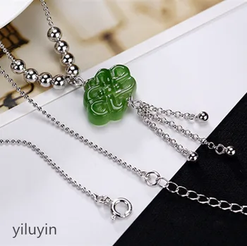 

KJJEAXCMY Boutique jewelry S925 pure silver natural Hetian jade lotus lotus long luxury top chain sweater chain pendant