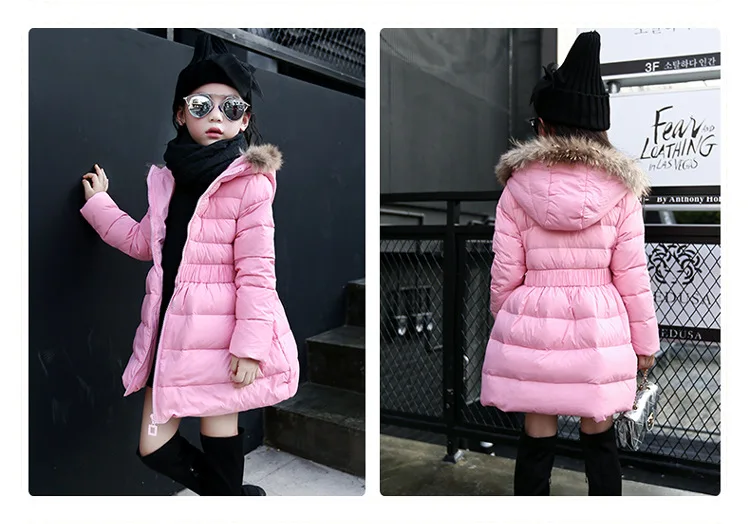 Зимнее пальто для девочек; Модный Детский пуховик; детское плотное пальто с меховым воротником и капюшоном; куртки для девочек; теплая верхняя одежда; одежда для подростков