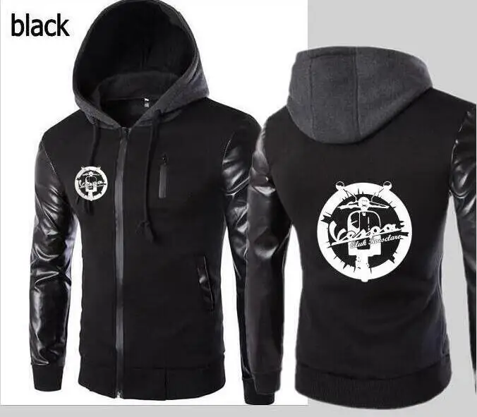 

Men's Vespa vintage motorcycle hooded jacket sleeves leather design fashion motorcycle casual men's jacket leather sleeve hoodie