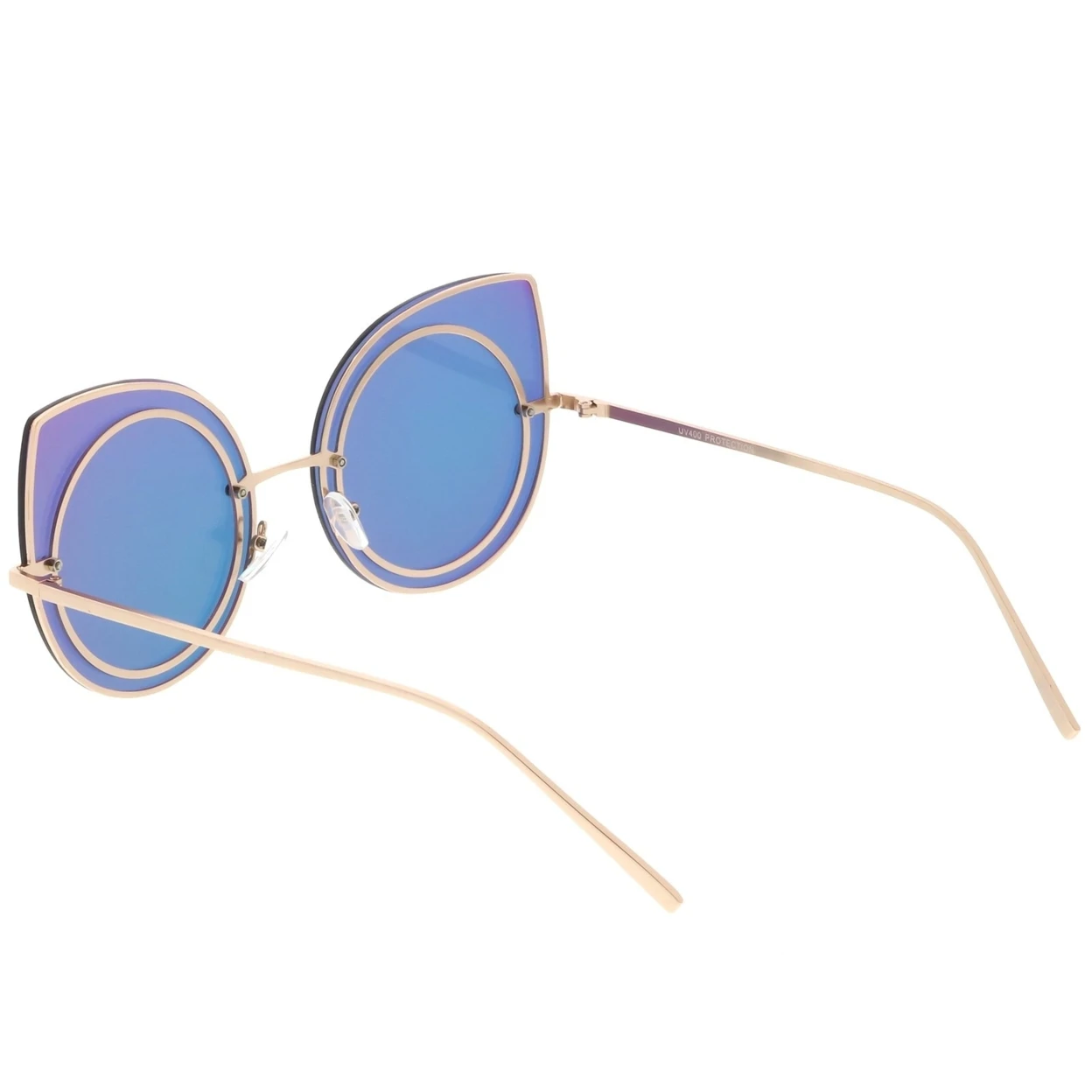 Oversize Rimless Cat Eye Sunglasses With Mirrored Flat Lens Ultra Slim Arms 64mm (3)