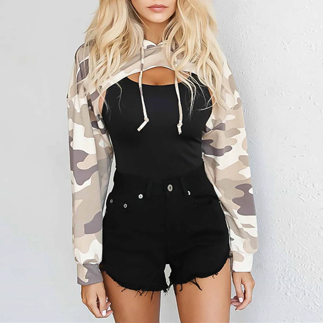 Womens Ladies Hoodie Sweatshirt Long Sleeve Hooded Coat Pullover Crop Short Tops