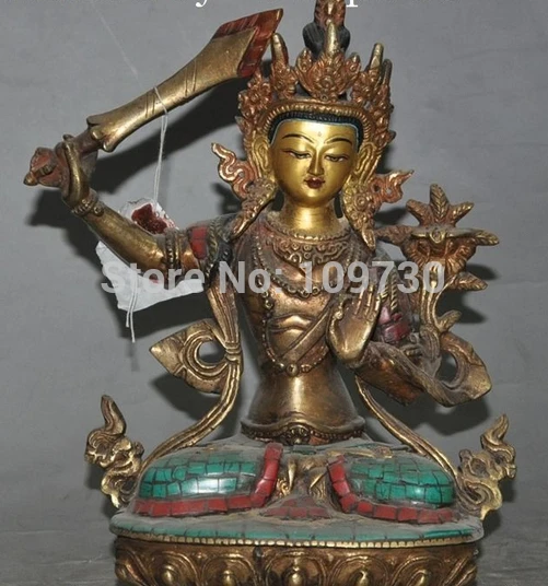 

003285 9"tibet buddhism bronze gilt white tara kuanyin Bodhisattva buddha Sword statue