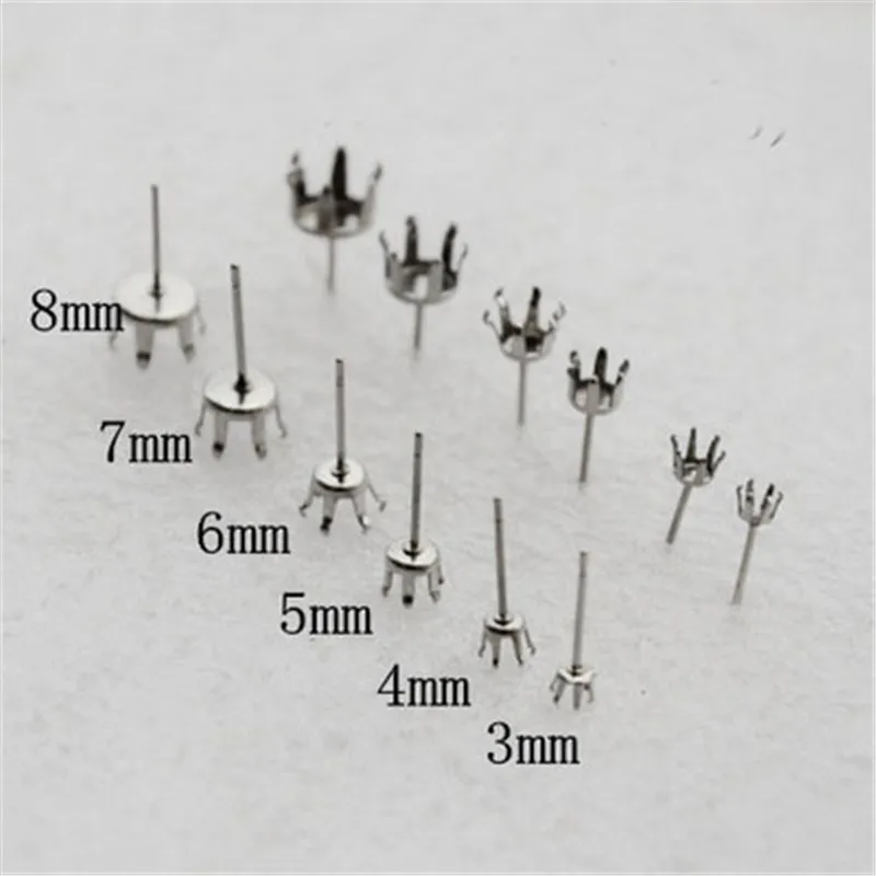 

20pcs Stainless Steel Metal Claw Settings Earrings Blank Base Fit 4/5/6/7/8mm Cabochon Settings Cameo Tray Pad Jewelry Making