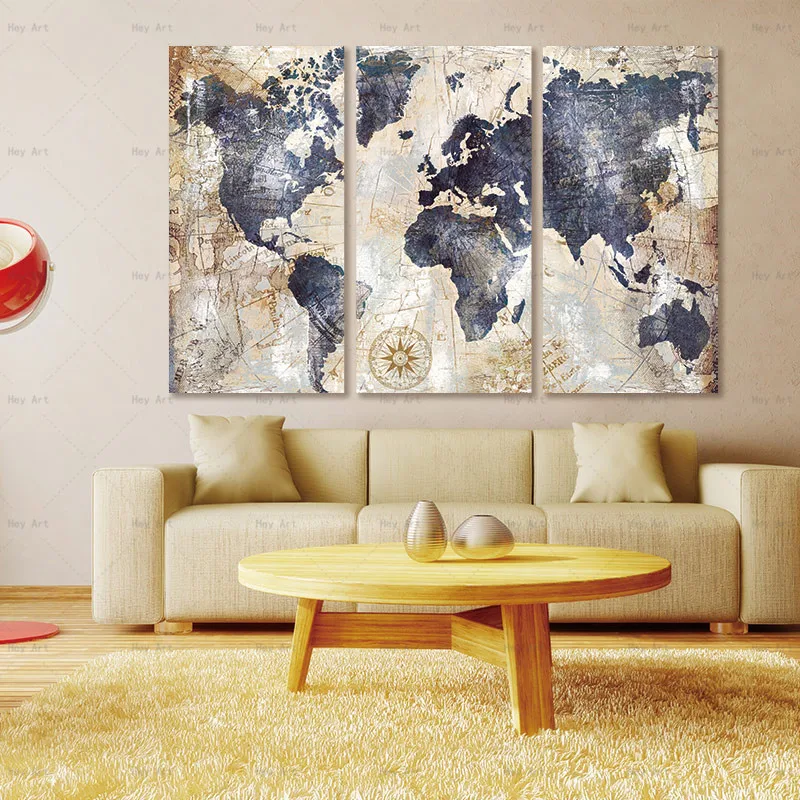 abstract canvas painting for living room prints 3 panel city map poster wall art pictures