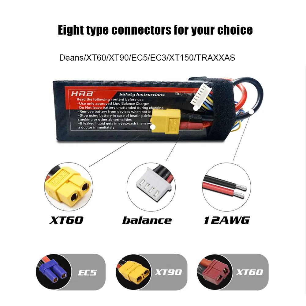 HRB RC Lipo батарея 2S 3S 4S 5S 6S 4000mah графеновая батарея 7,4 V 11,1 V 14,8 V 18,5 V 22,2 V XT90 для RC Monster trucks автомобилей дронов