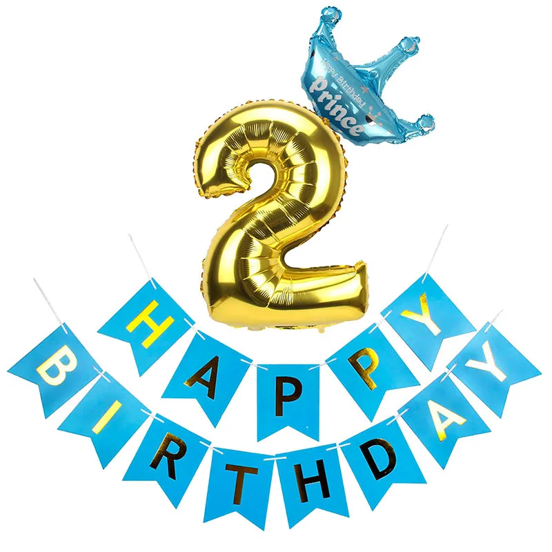 Геронсбилл номер 2 Фольга Воздушный шар баннер 2-ой год день рождения для мальчиков и девочек принцесса вечерние украшения второй поставки - Цвет: gold balloon blue