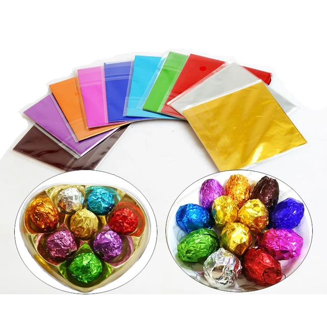 100pcs Glossy Stamping Foil Paper Square Wrappers for chocolate candy DIY Packaging Paper Craft