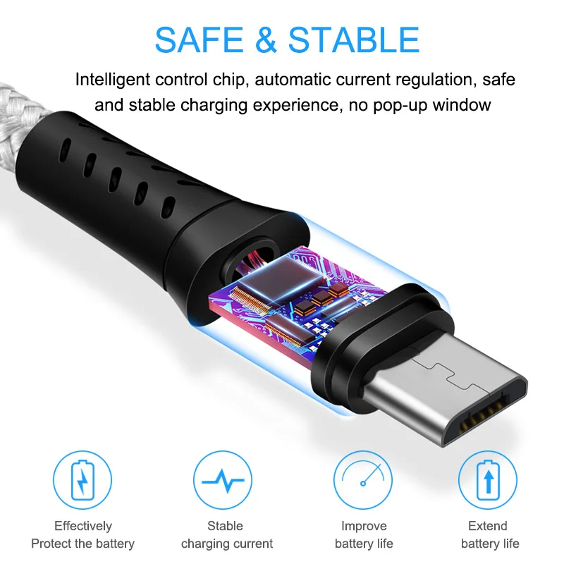 Elough micro usb cable ل iphone x xr xs ماكس 7 8 سريع شحن مزامنة بيانات مايكرو كابل يو اس بي الهاتف المحمول الكابلات شاحن سلك