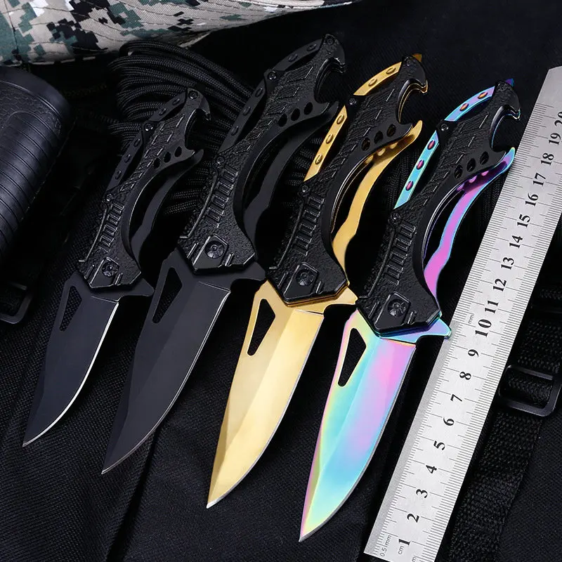 gold colorful tactical folding knife outdoor camping hunting survival rescue edc tools (1)