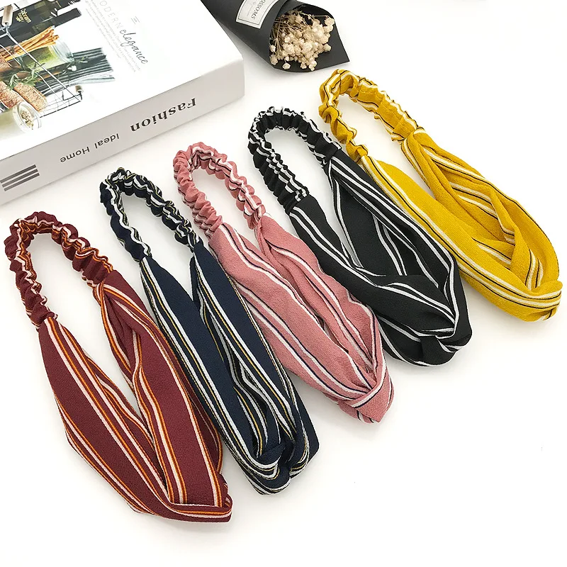 

Summer Women Hair Accessories Turban Twist Cross Hairband Headwrap Girls Striped Knot Hair Band Headwear