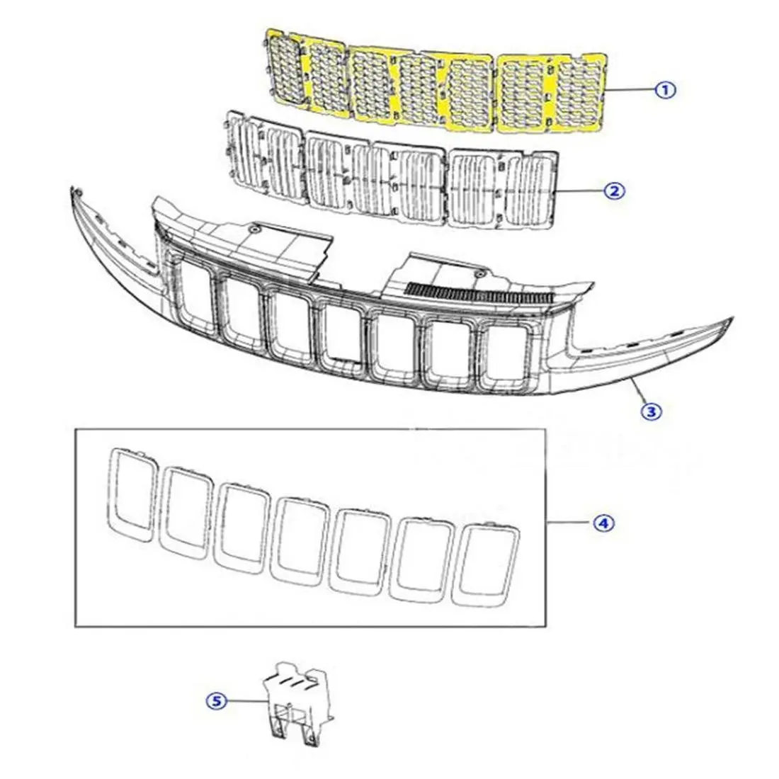 1 последняя сотовая матовая сетка передняя решетка вставки для радиаторной решетки крышка Комплект 7 шт. для Jeep Grand Cherokee(черный
