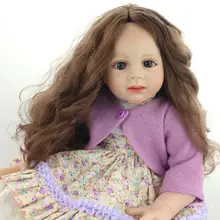 Большие размеры 60 см Силиконовые reborn куклы-пупсы младенцев/реалистичные девушки длинные волосы фиолетовое пальто куклы подарок детские игрушки