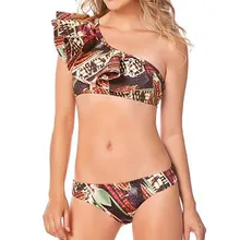 OSTRICH,, женское сексуальное нижнее белье с цветочным принтом, пижама, на одно плечо, пуш-ап, с бантом, сексуальная, с высокой талией, из двух частей, пляжная одежда