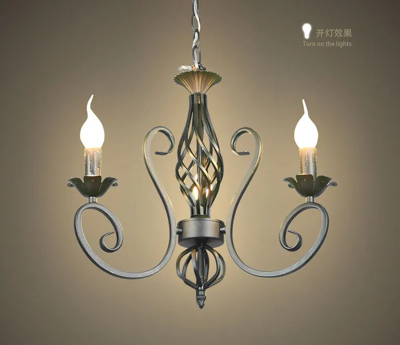 

3 Heads Candle Chandelier Blaze Flame shape Chain Suspend Iron material retro Mediterranean style dining room lounge bar light