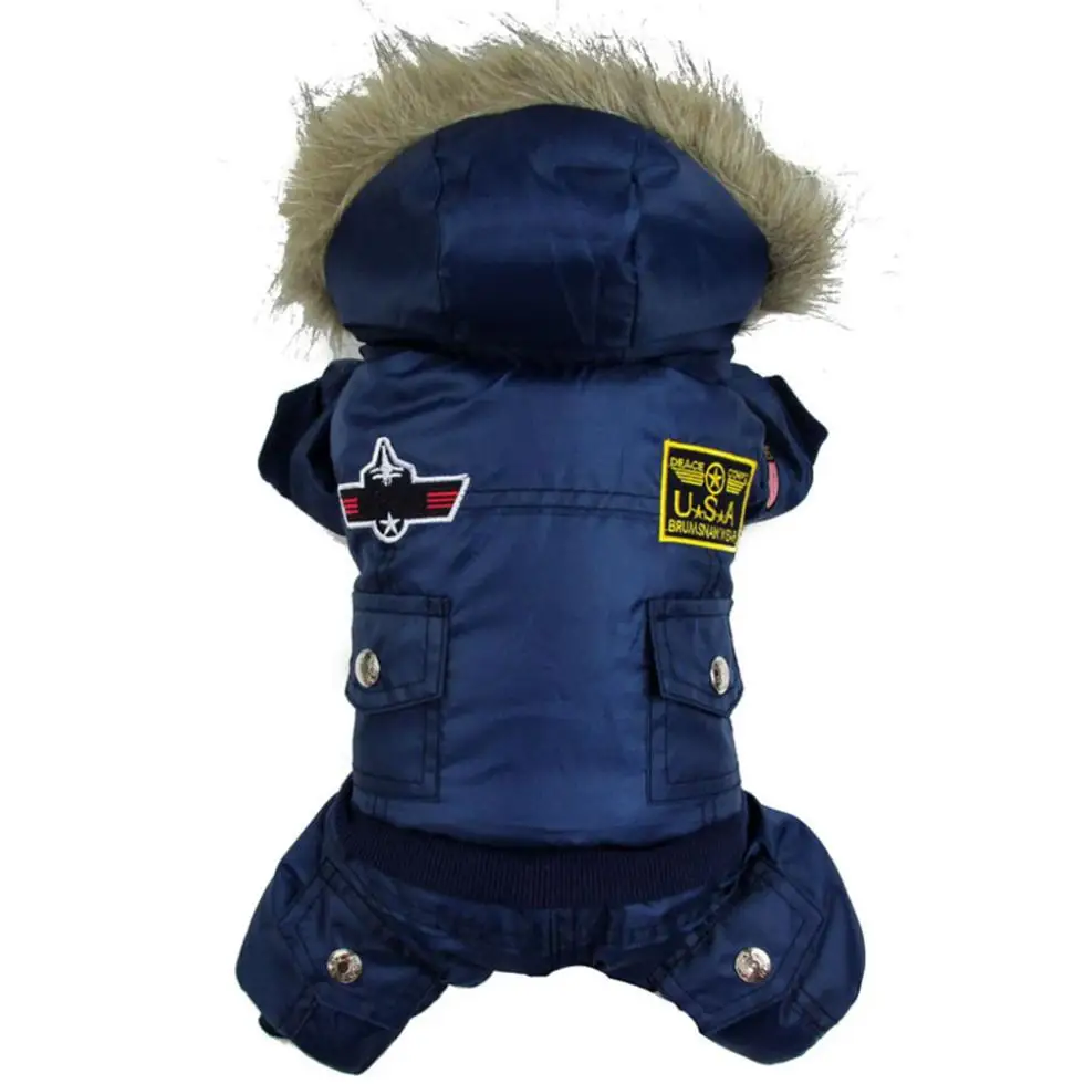 Зимнее пальто для собак теплая одежда для домашних животных стеганые куртки с капюшоном четыре ноги комбинезон брюки одежда XS-4XL размера плюс - Цвет: Синий