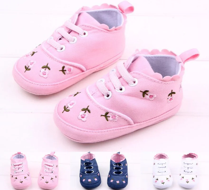 Sweet Embroidered Flower Girl Baby Sneakers Lady Toddler Princess First