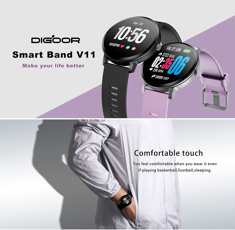DIGOOR V11 Smart watch IP67 waterproof Blood Pressure oxygen Heart rate monitor Activity tracker Fitness bracelet For Men Women (1)